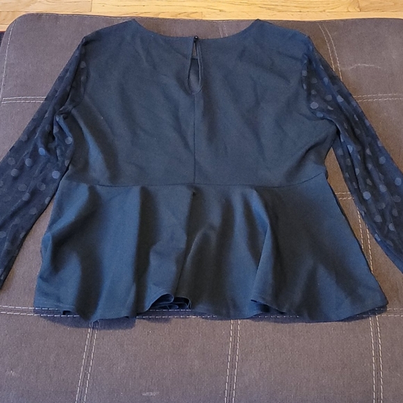 Plus Dot Mesh Sleeve Peplum Top - Picture 3 of 5